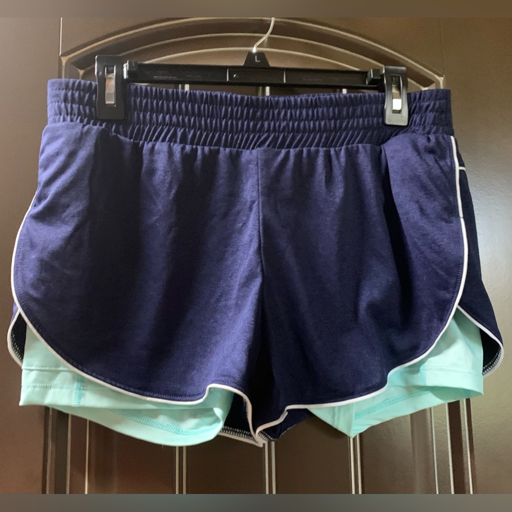 Brooks Navy and Mint Layered Women's Running Shorts
